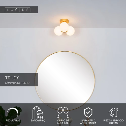 Lucide TRUDY - Lámpara de techo Baño - Ø 28 cm - 3xG9 - IP44 - Oro mate / Latón - USP